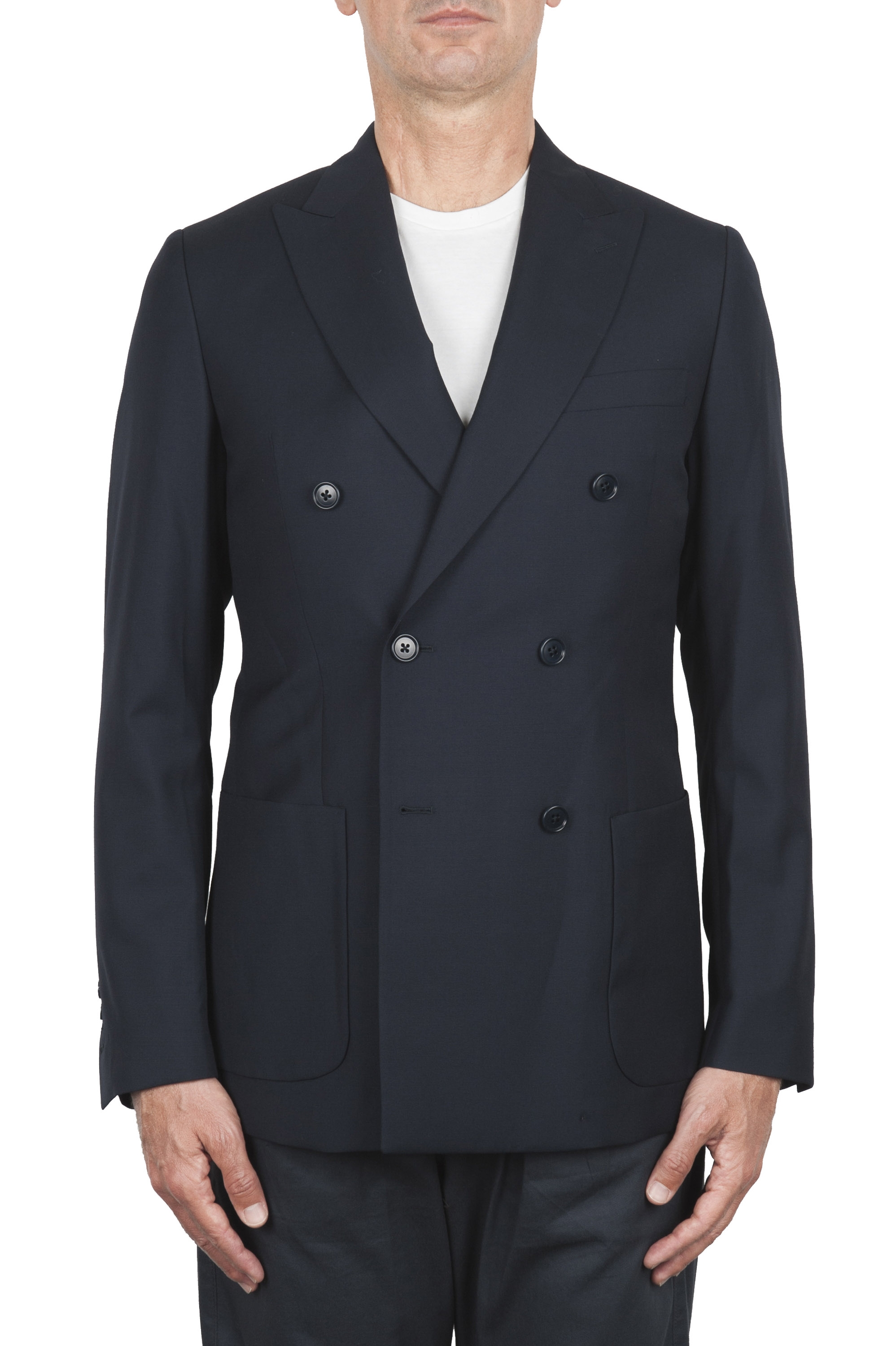 SBU 02858_2020SS Blue wool tailored double breasted jacket 01