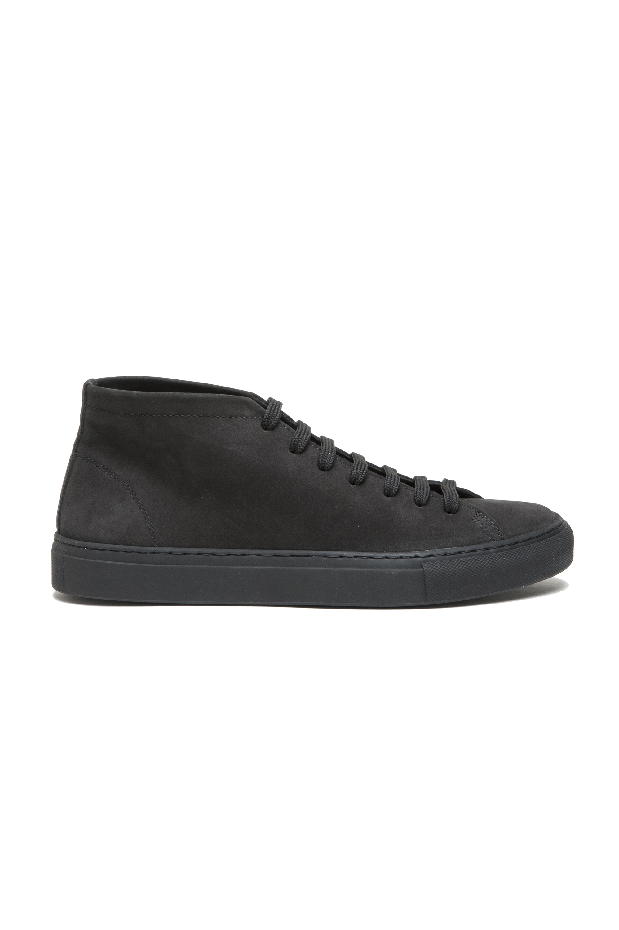 SBU 02862_2020SS Mid top lace up sneakers in black nubuck leather 01