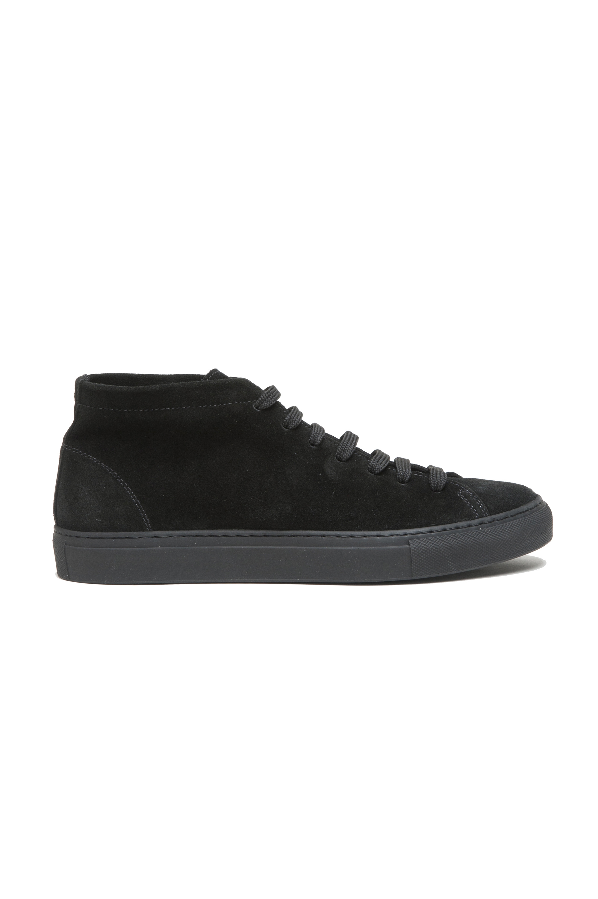 SBU 02865_2020SS Black mid top lace up sneakers in suede leather 01