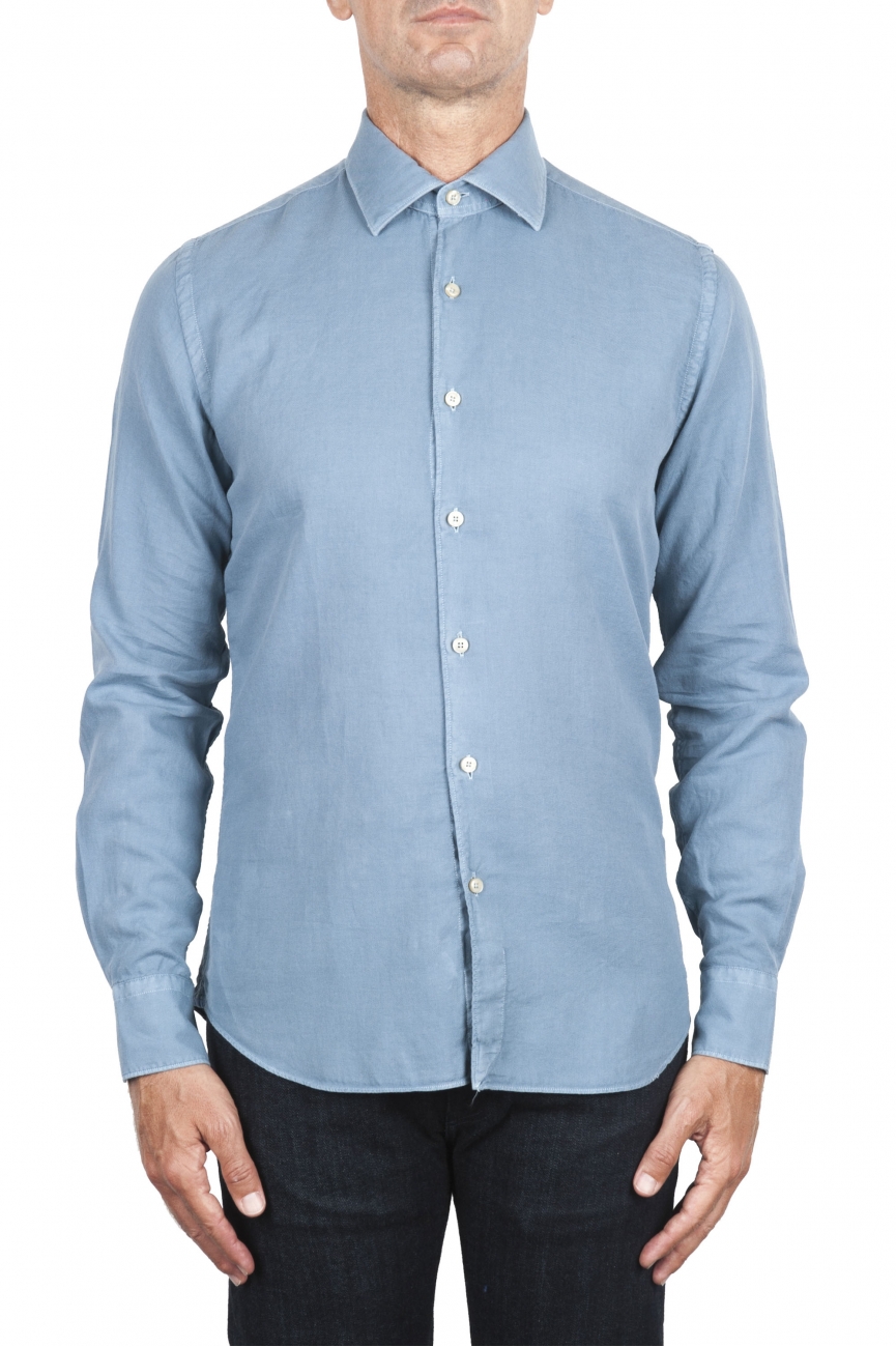 SBU 02902_2020AW Camisa de sarga de algodón azul 01
