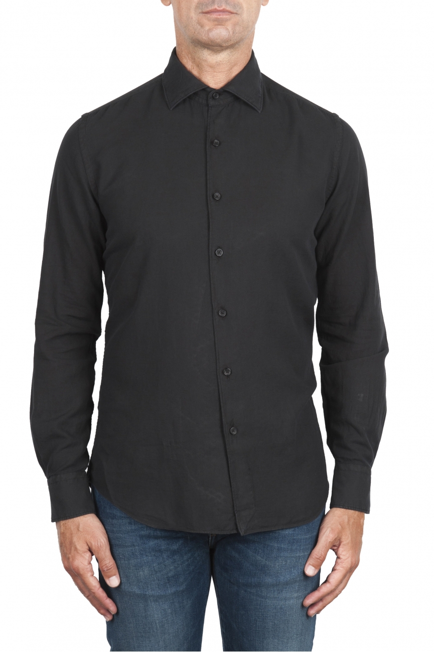 SBU 02908_2020AW Camisa de sarga de algodón negra 01