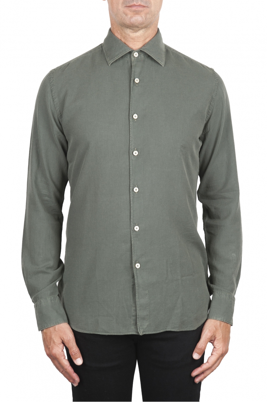 SBU 02909_2020AW Camisa de sarga de algodón verde 01