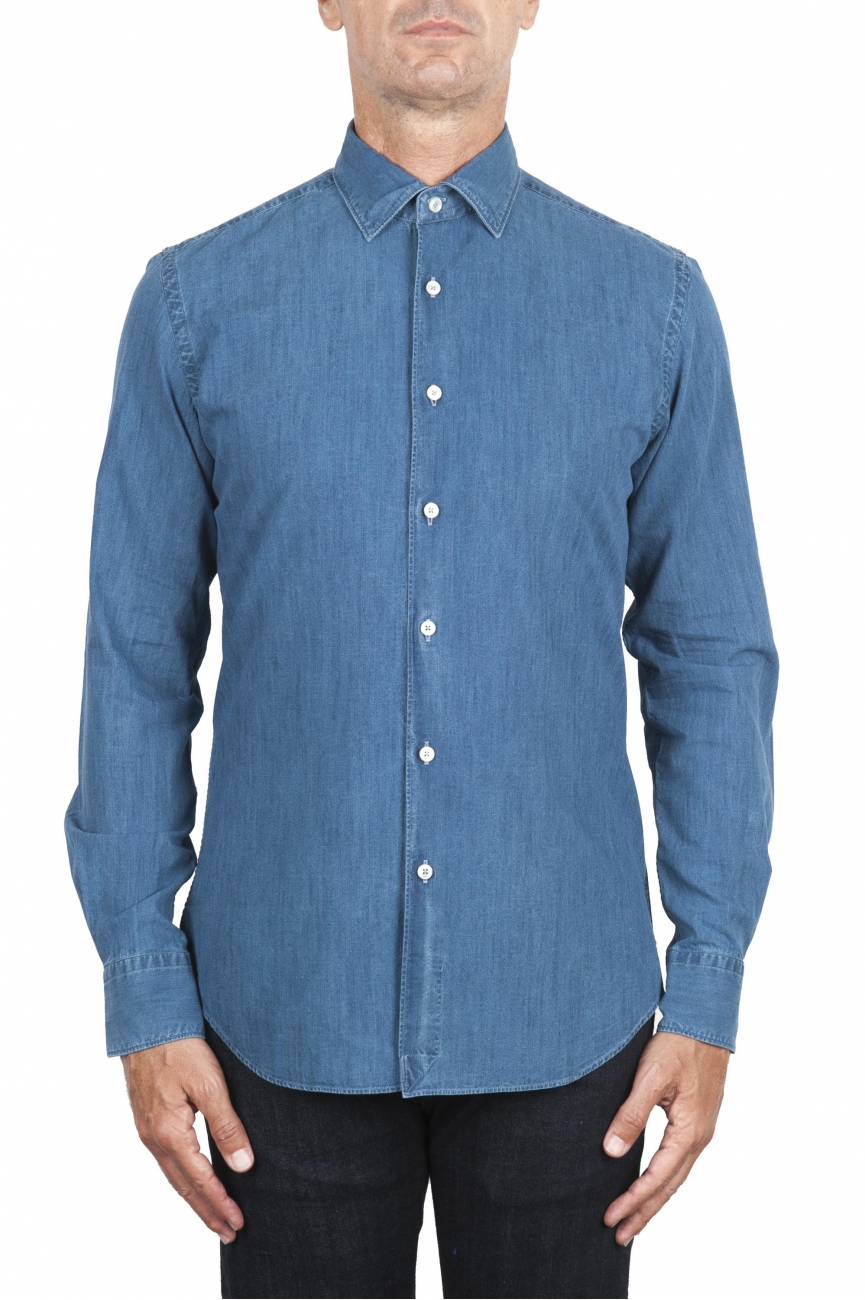 SBU 02910_2020AW Camisa vaquera de algodón azul teñido índigo puro 01