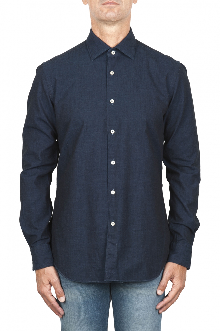 SBU 02911_2020AW Natural indigo dyed classic blue cotton denim shirt 01