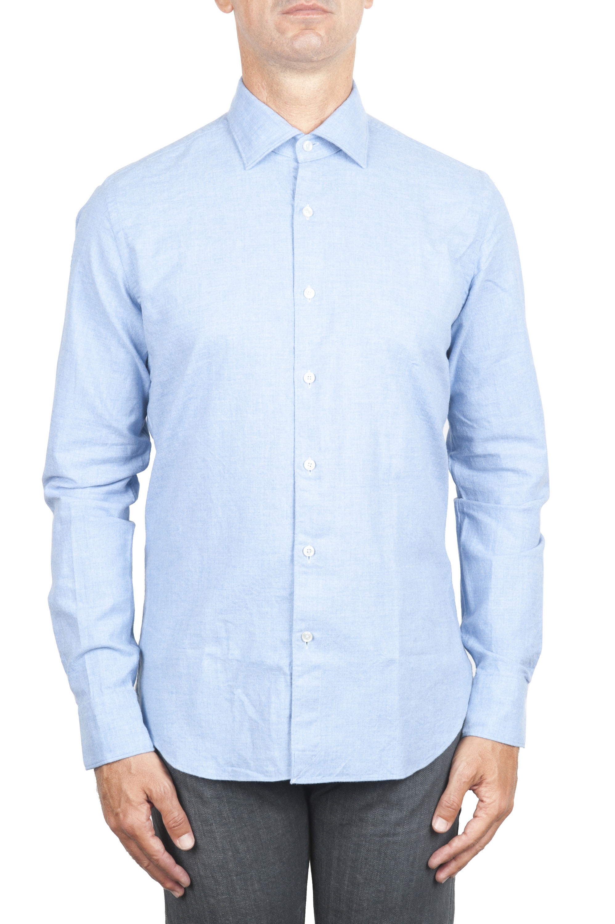SBU 02913_2020AW Plain soft cotton blue flannel shirt 01
