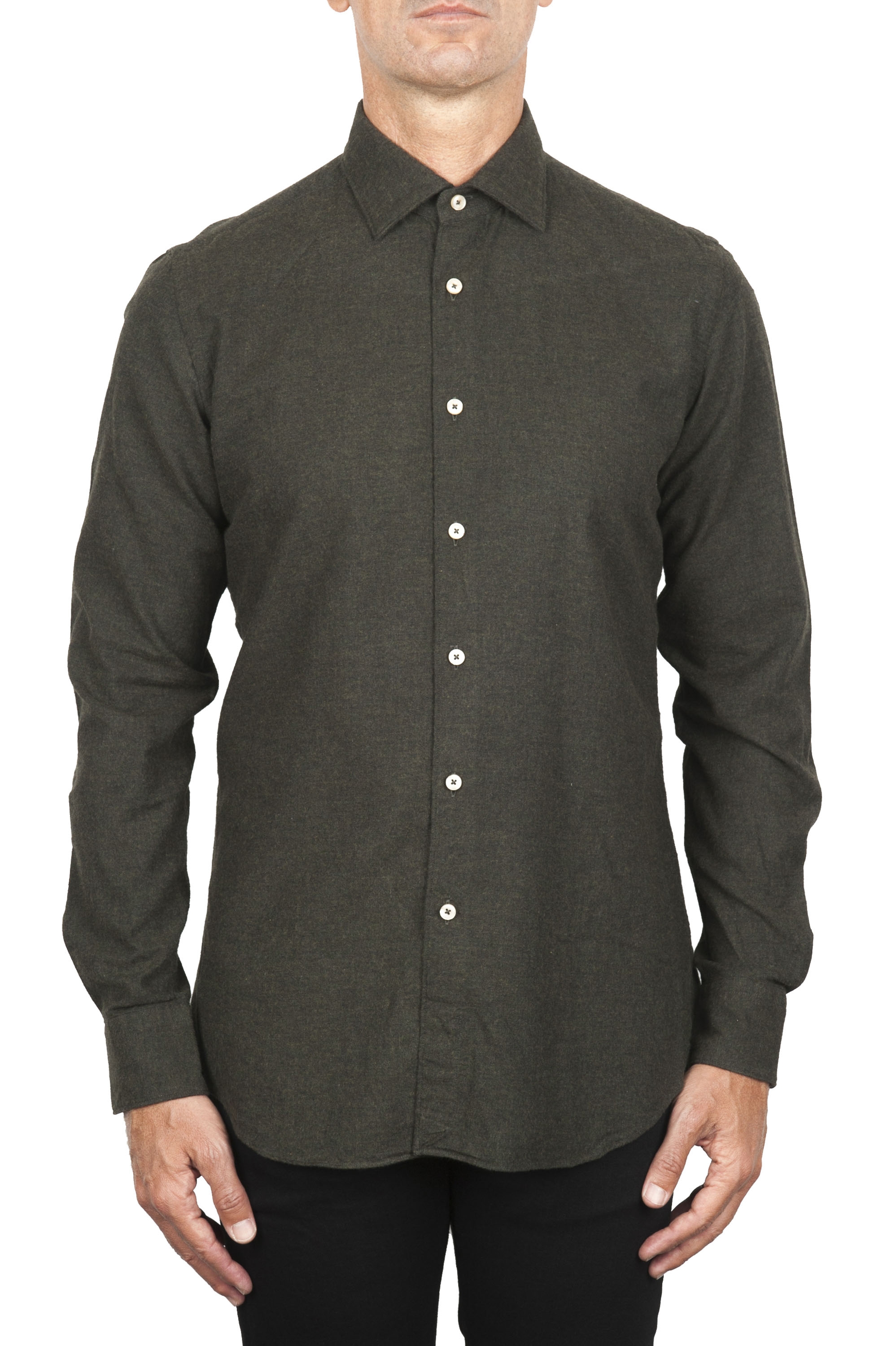 SBU 02915_2020AW Classic green cotton flannel shirt 01