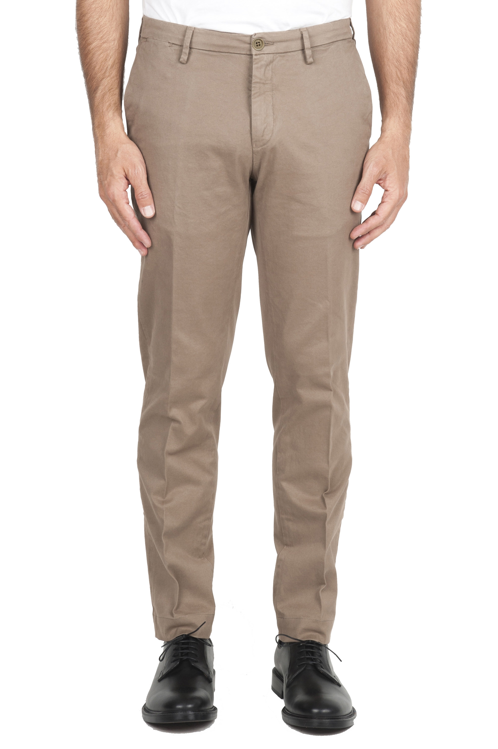 SBU 02919_2020AW Pantalones chinos clásicos en algodón elástico beige 01