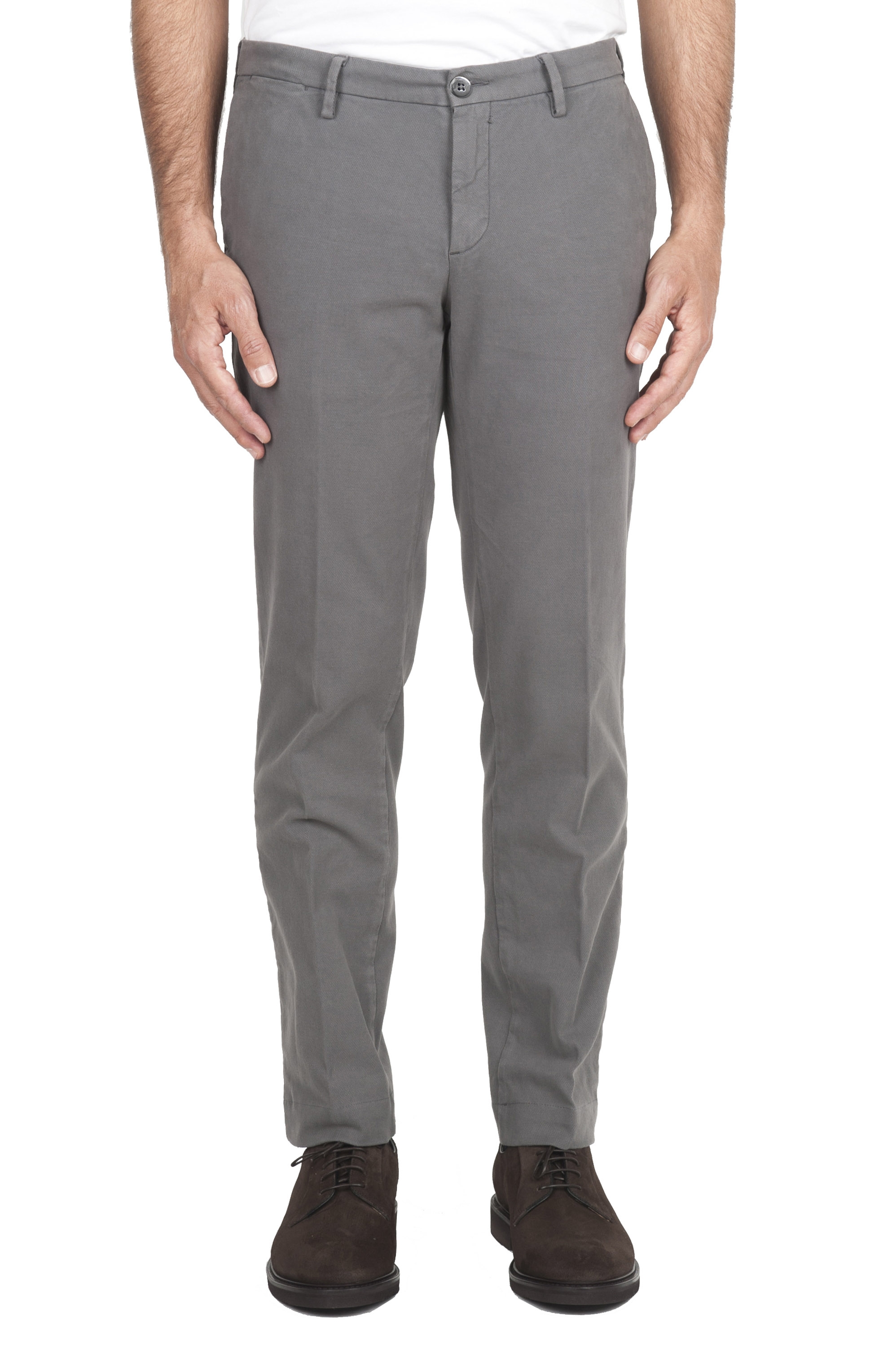 SBU 02927_2020AW Pantalones chinos clásicos en algodón elástico gris claro 01
