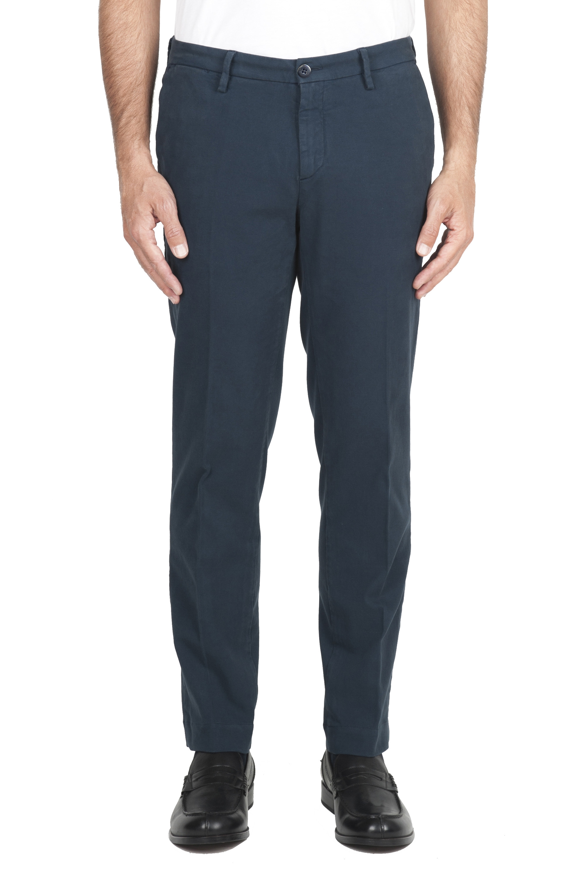SBU 02928_2020AW Classic chino pants in blue stretch cotton 01