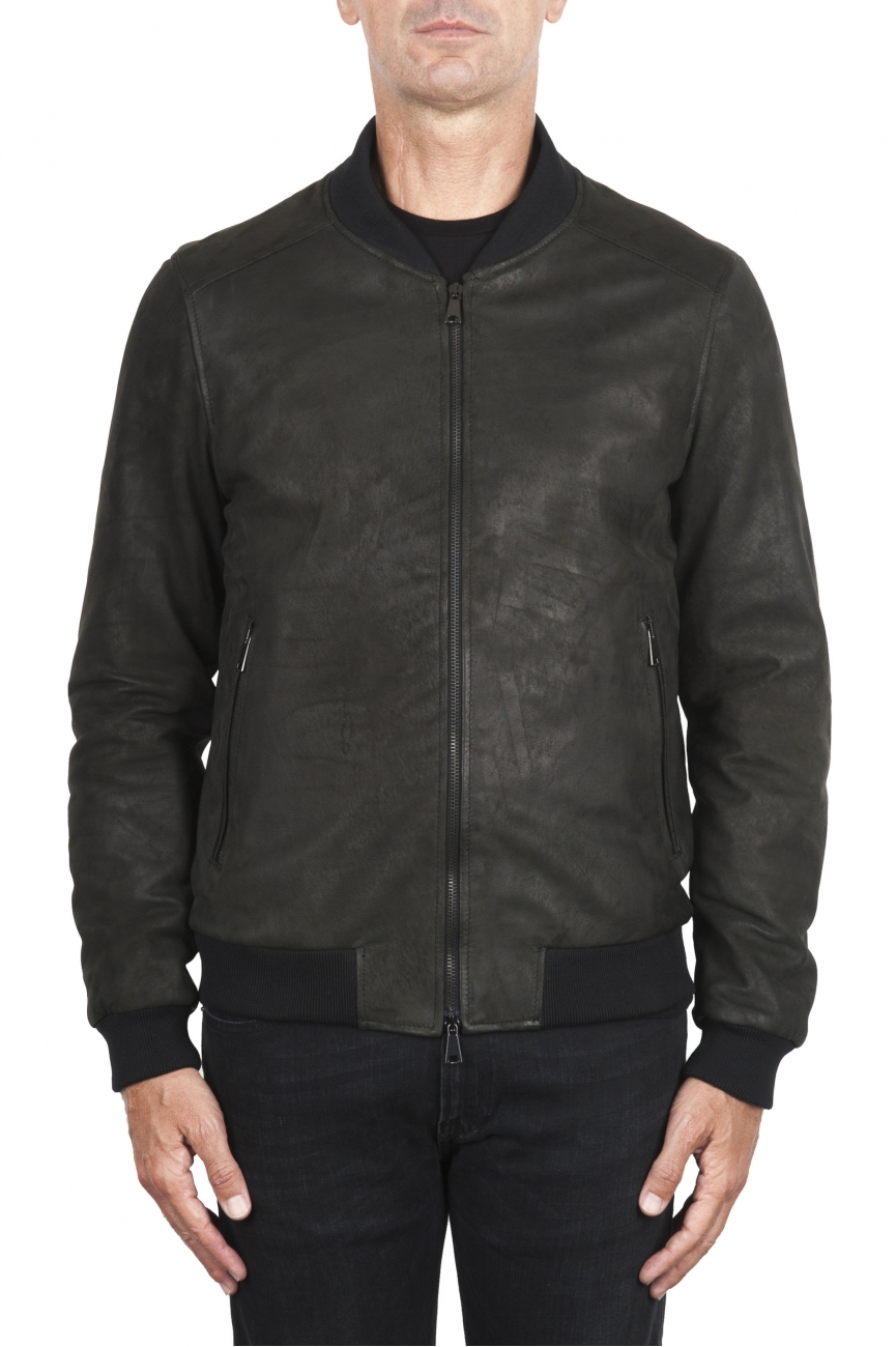 SBU 02942_2020AW Black nubuck leather lined bomber jacket 01