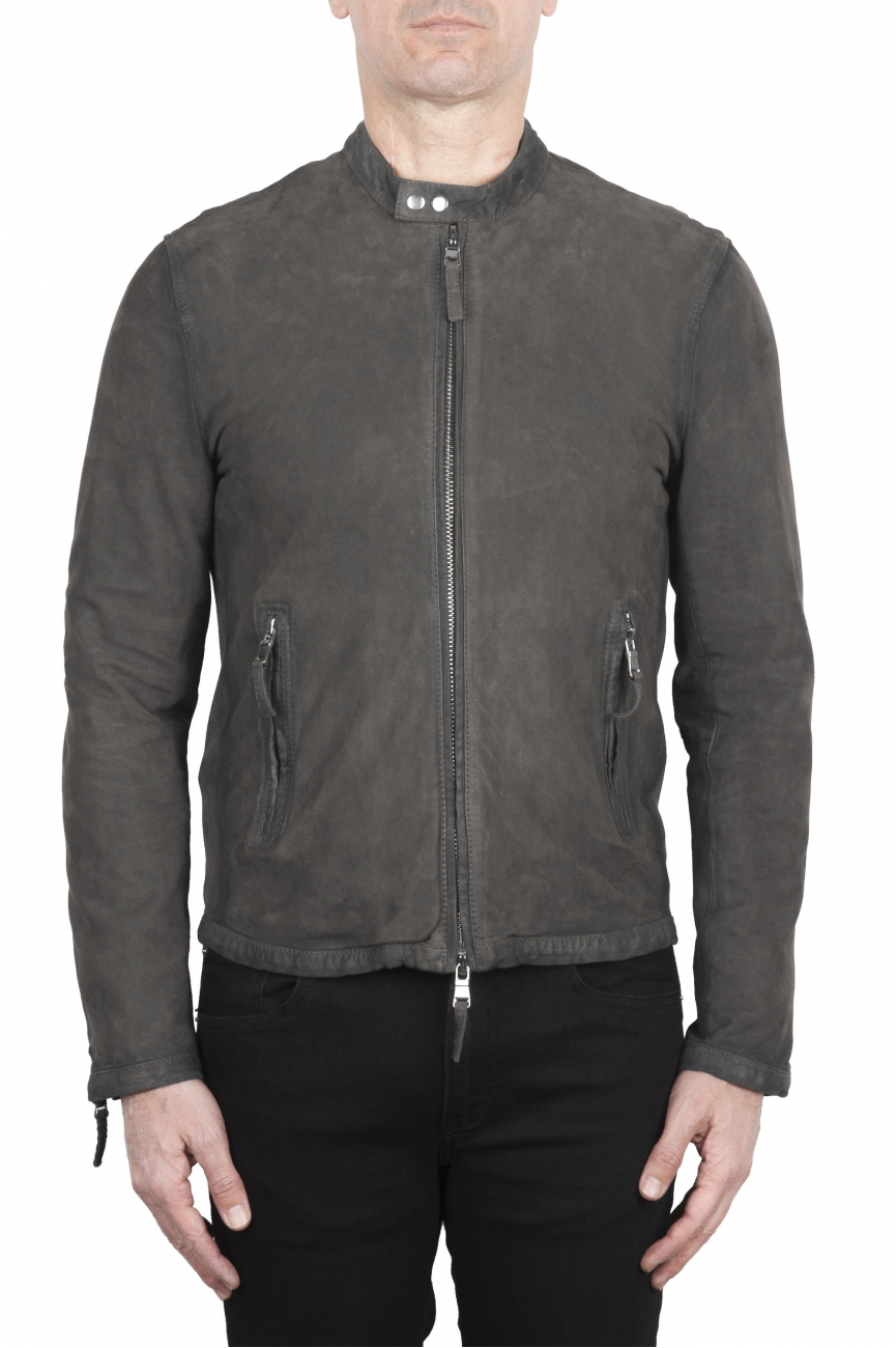 SBU 02947_2020AW Grey suede leather jacket 01