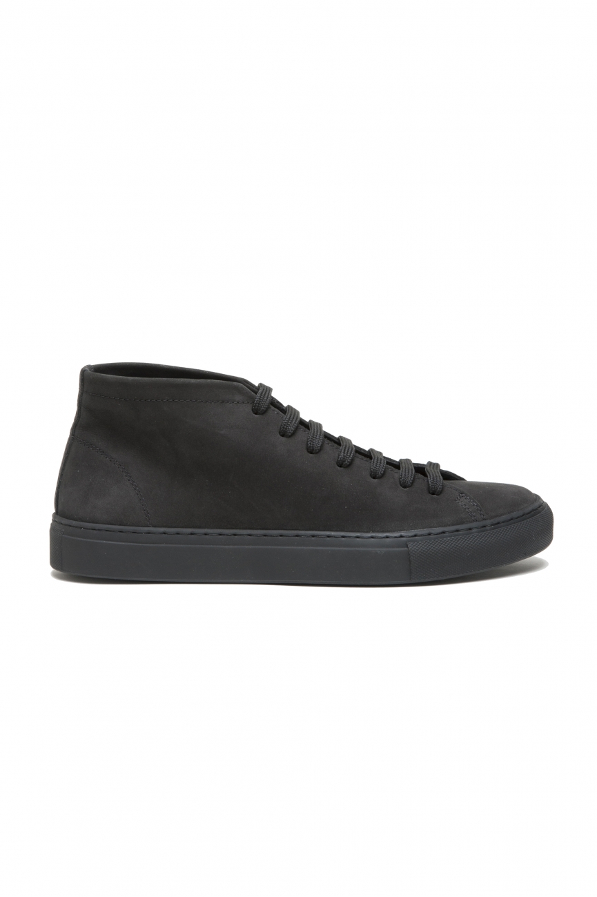 SBU 02968_2020AW Mid top lace up sneakers in black nubuck leather 01