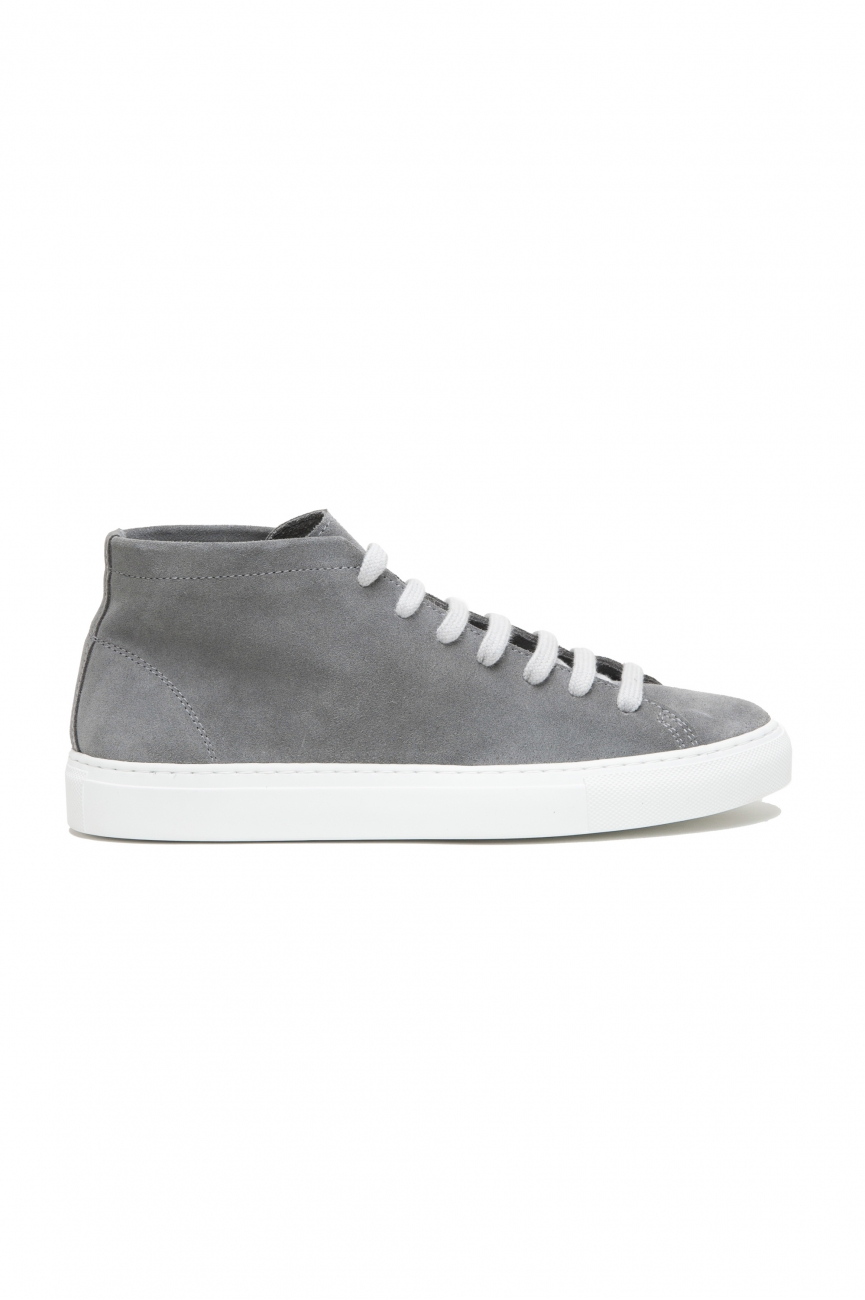 SBU 02969_2020AW Grey mid top lace up sneakers in suede leather 01