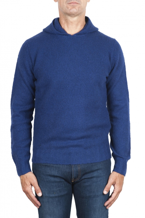 SBU 02978_2020AW Blue cashmere and wool blend hooded sweater 01