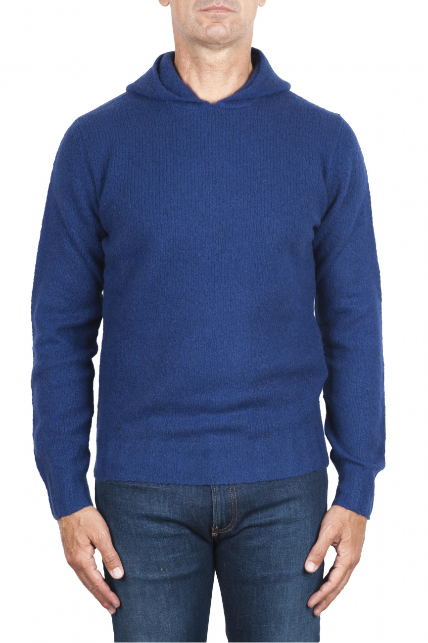 SBU 02978_2020AW Maglia con cappuccio in lana misto cashmere blue 01