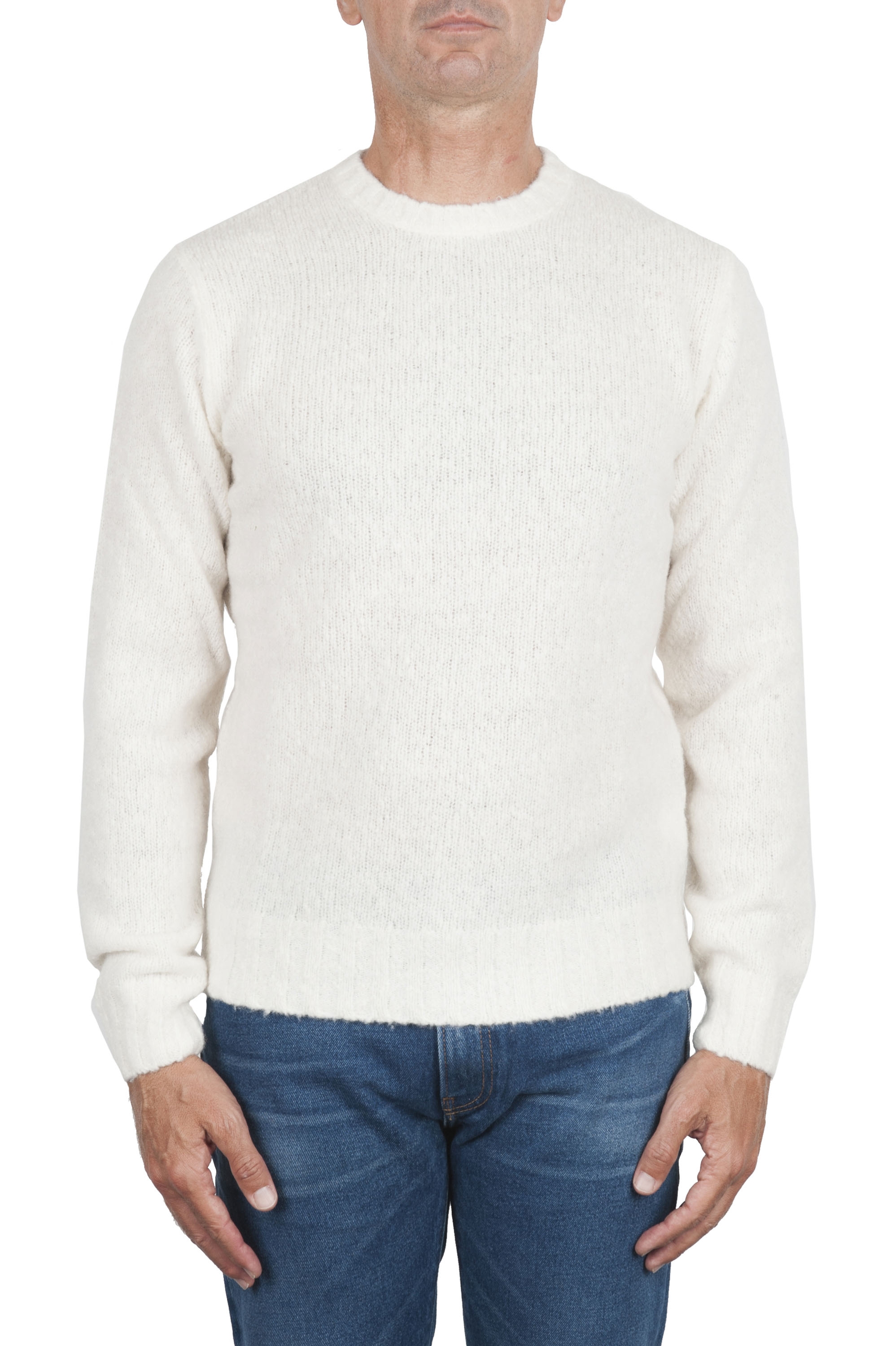 SBU 02985_2020AW White cashmere and wool blend crew neck sweater 01