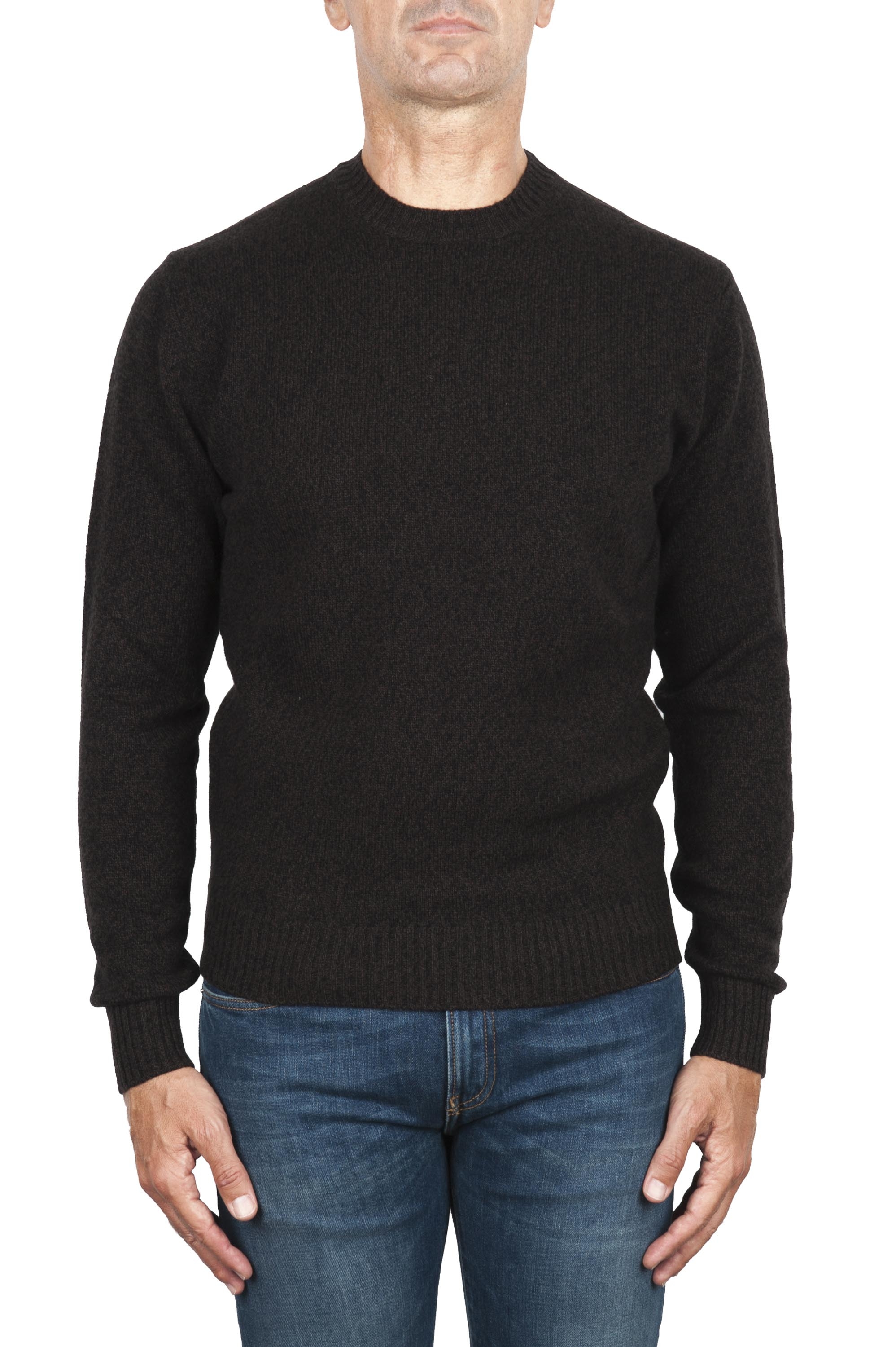 SBU 02996_2020AW Melange brown wool and cashmere blend crew neck sweater 01