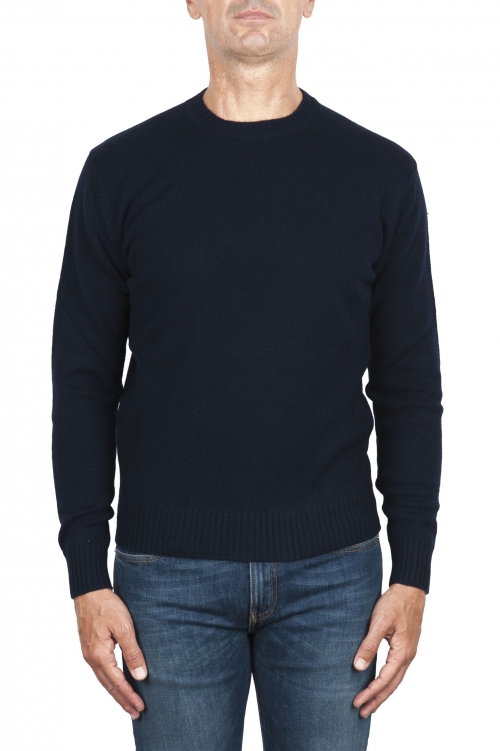 SBU 02998_2020AW Navy blue wool and cashmere blend crew neck sweater 01