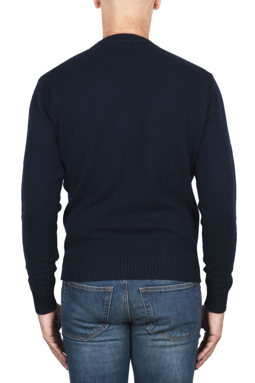 SBU 02998_2020AW Navy blue wool and cashmere blend crew neck sweater 01