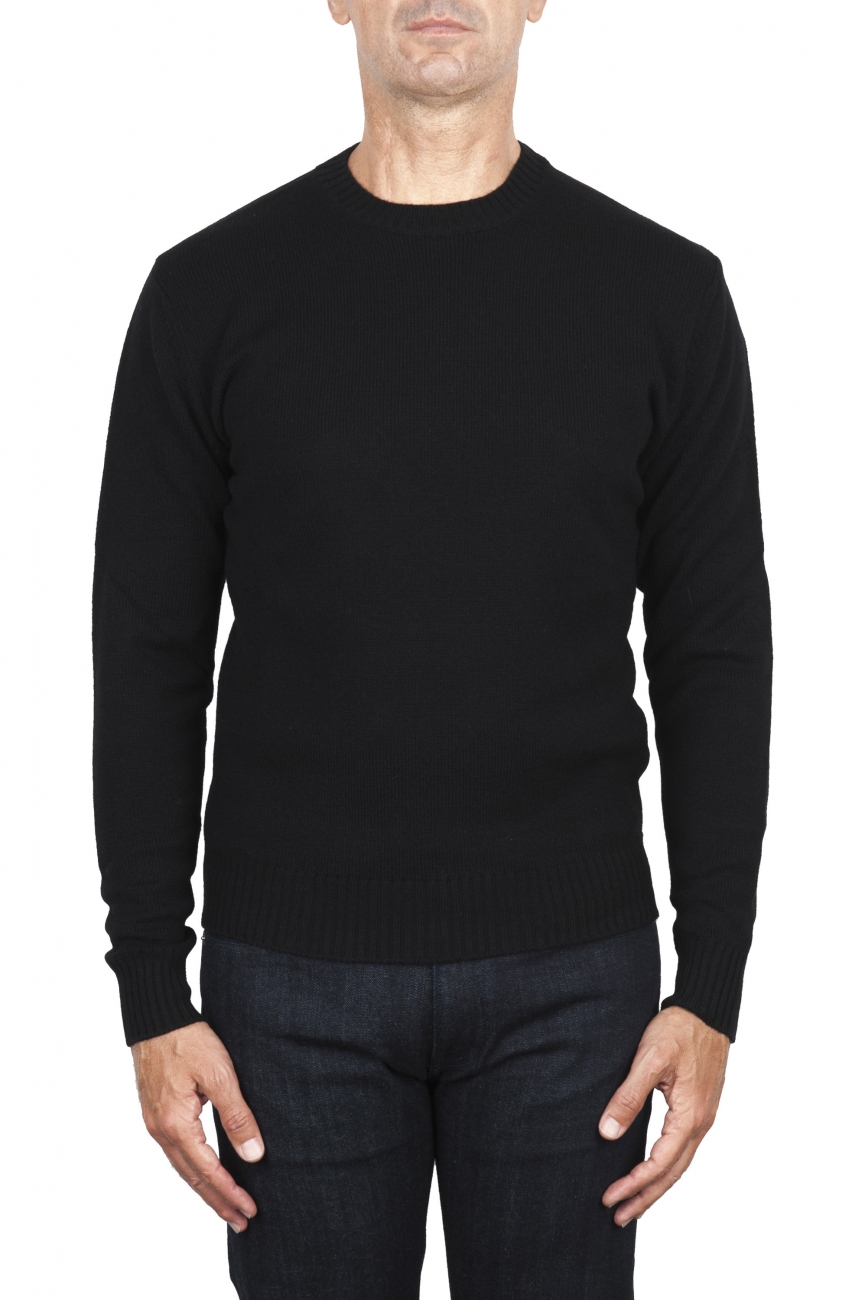 SBU 03000_2020AW Black wool and cashmere blend crew neck sweater 01