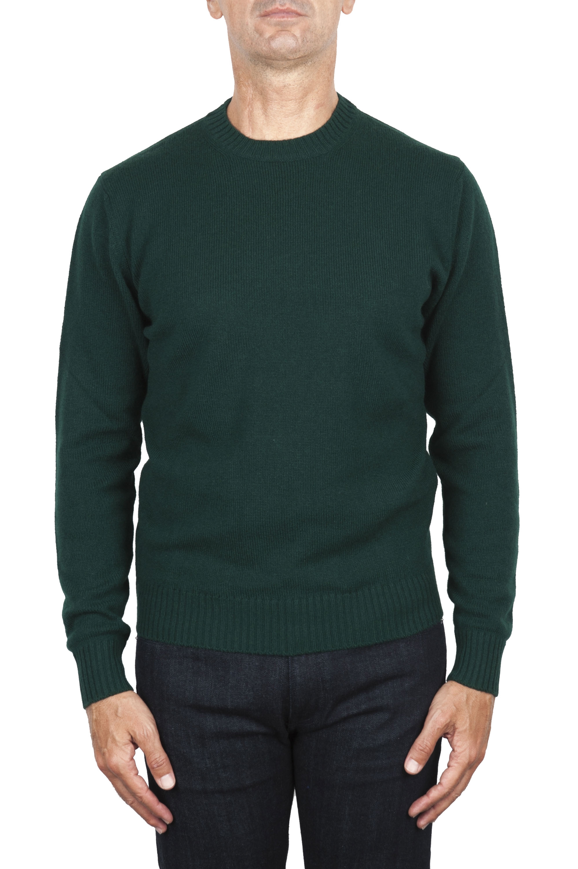 SBU 03001_2020AW Green wool and cashmere blend crew neck sweater 01
