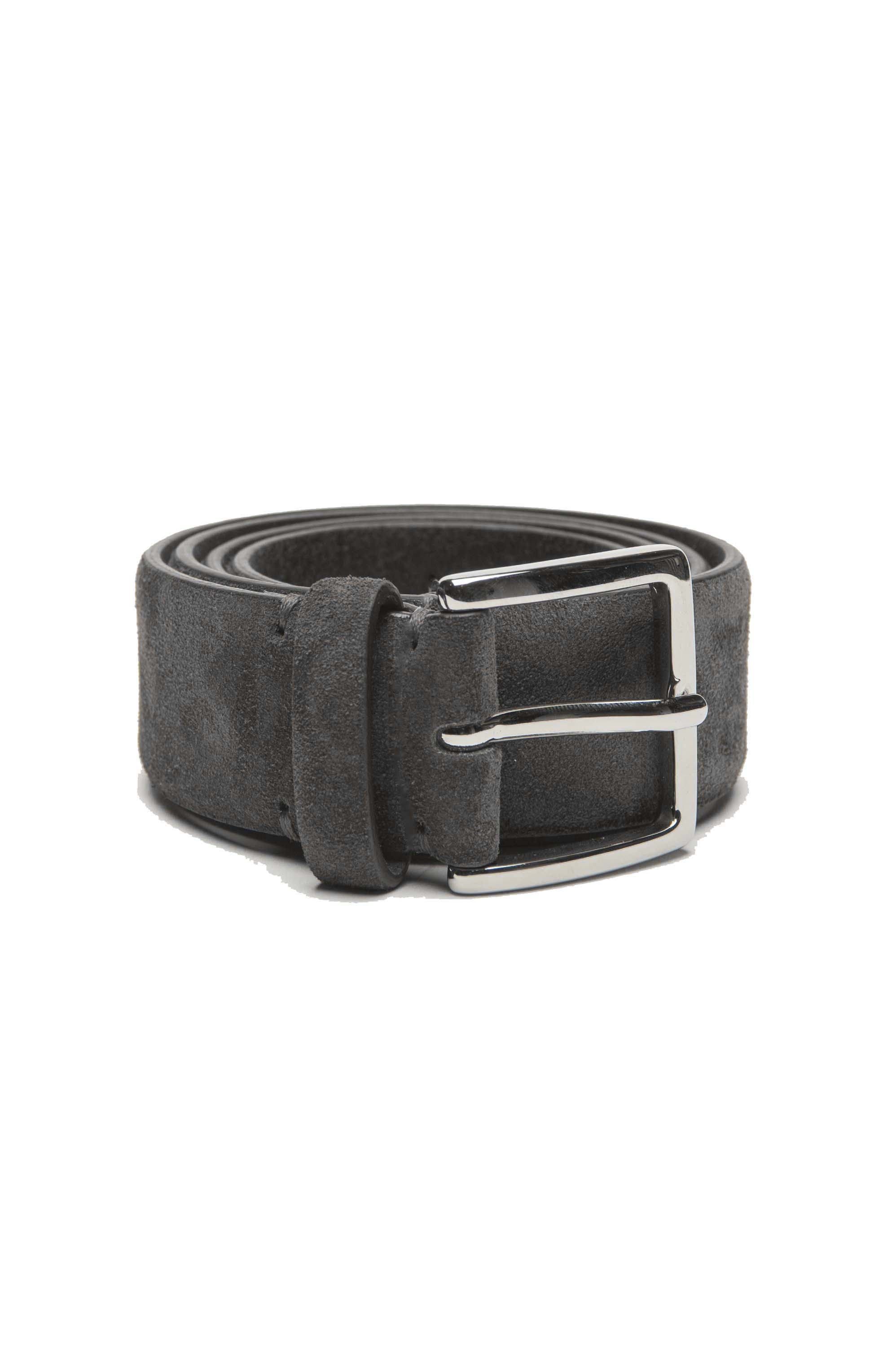 SBU 03010_2020AW Grey calfskin suede belt 1.4 inches  01