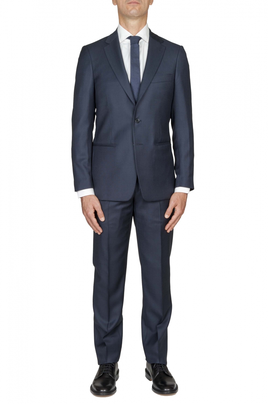 SBU 03047_2020AW Men's navy blue cool wool formal suit partridge eye blazer and trouser 01