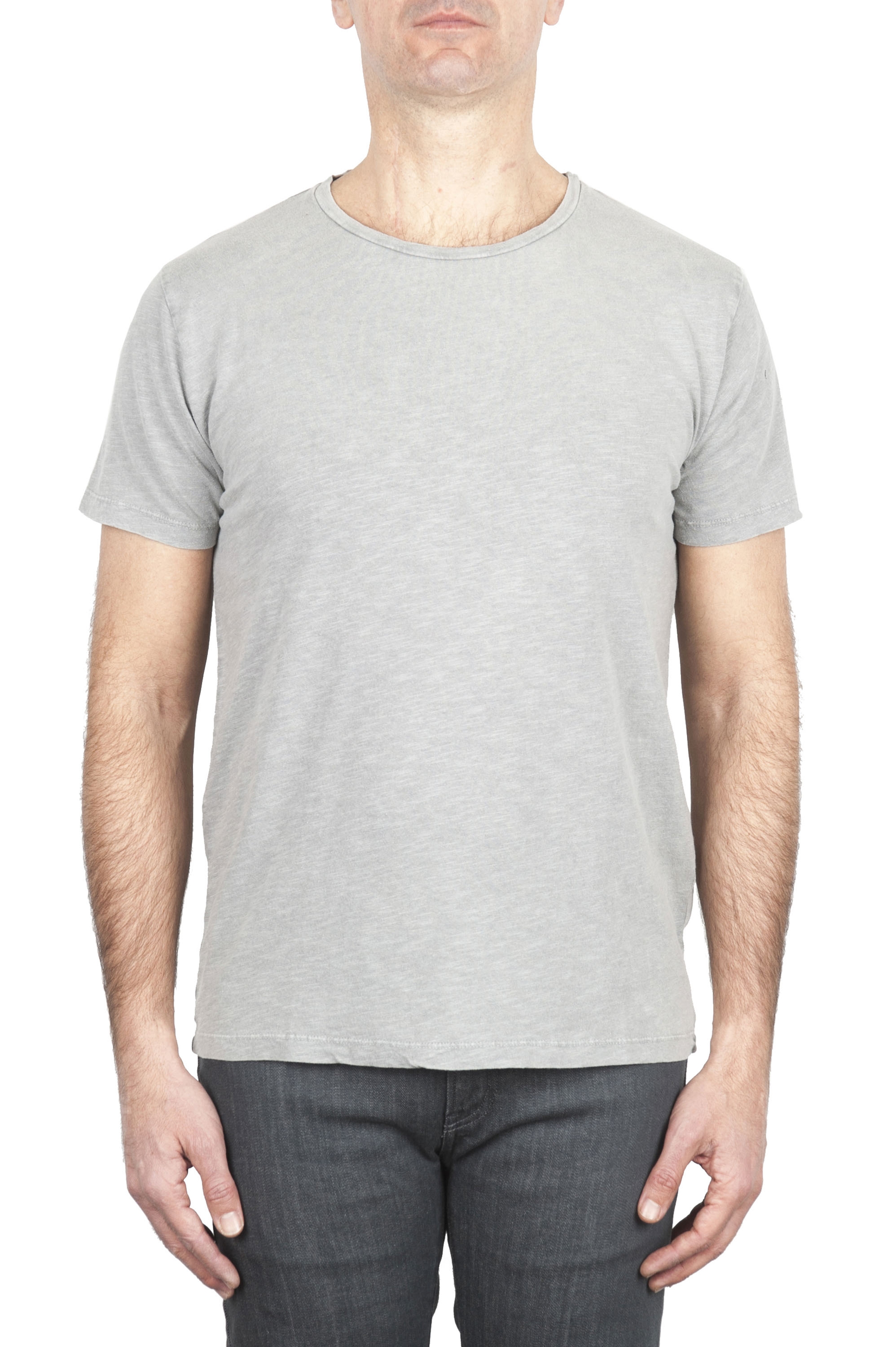 SBU 03063_2020AW T-shirt à col rond en coton flammé gris perle 01