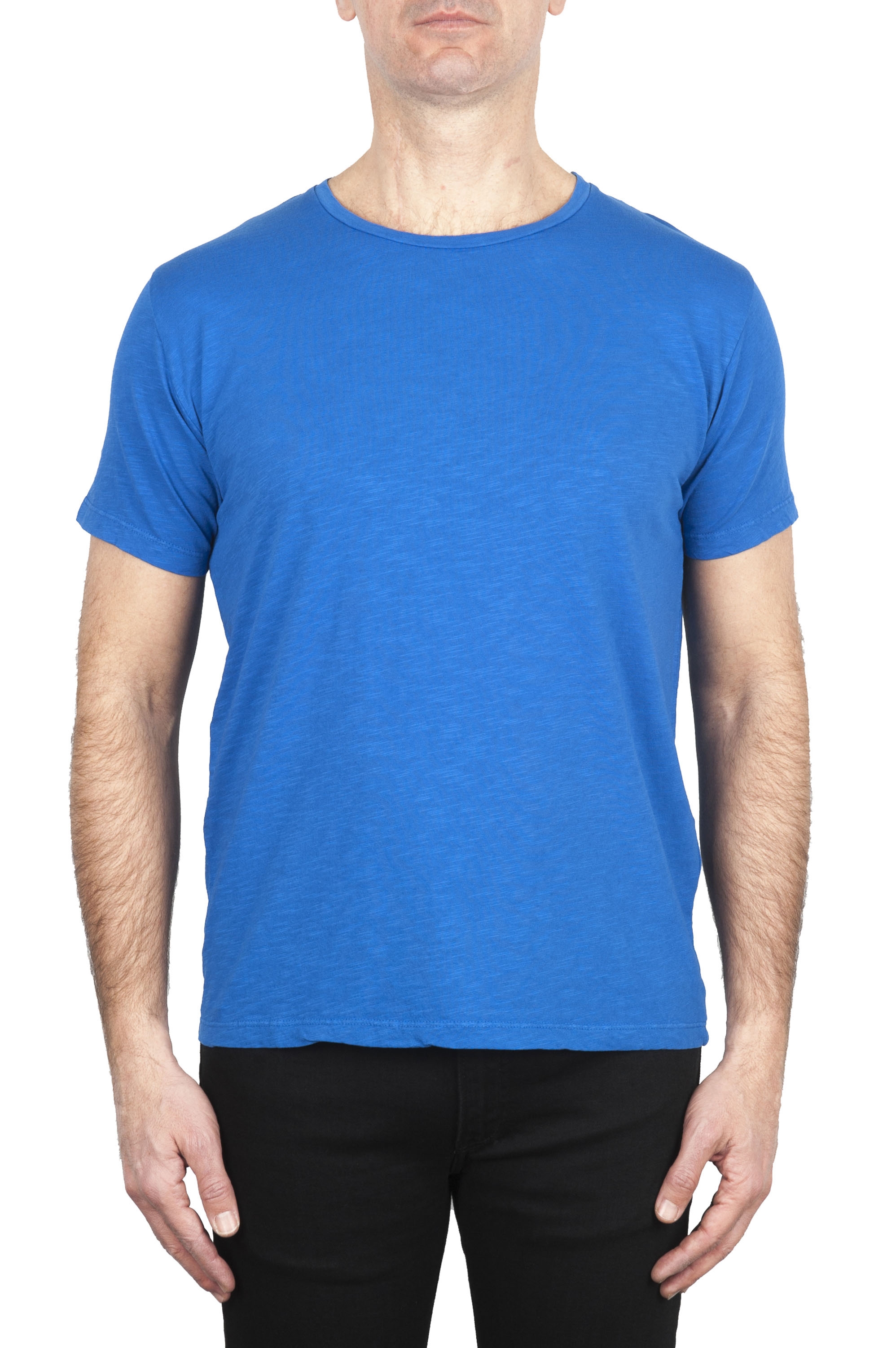 SBU 03064_2020AW T-shirt à col rond en coton flammé bleu chine 01