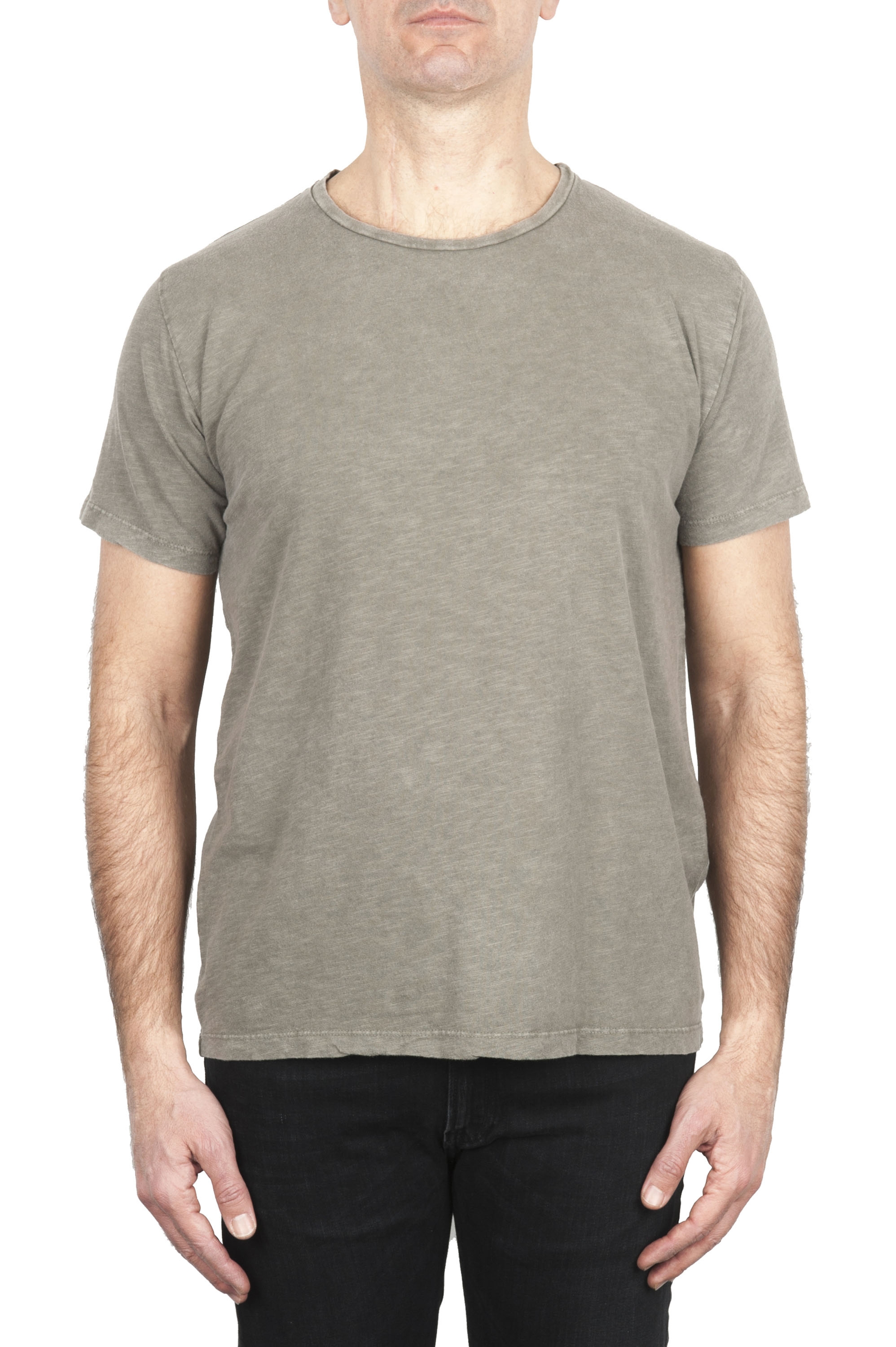 SBU 03070_2020AW Flamed cotton scoop neck t-shirt olive green 01