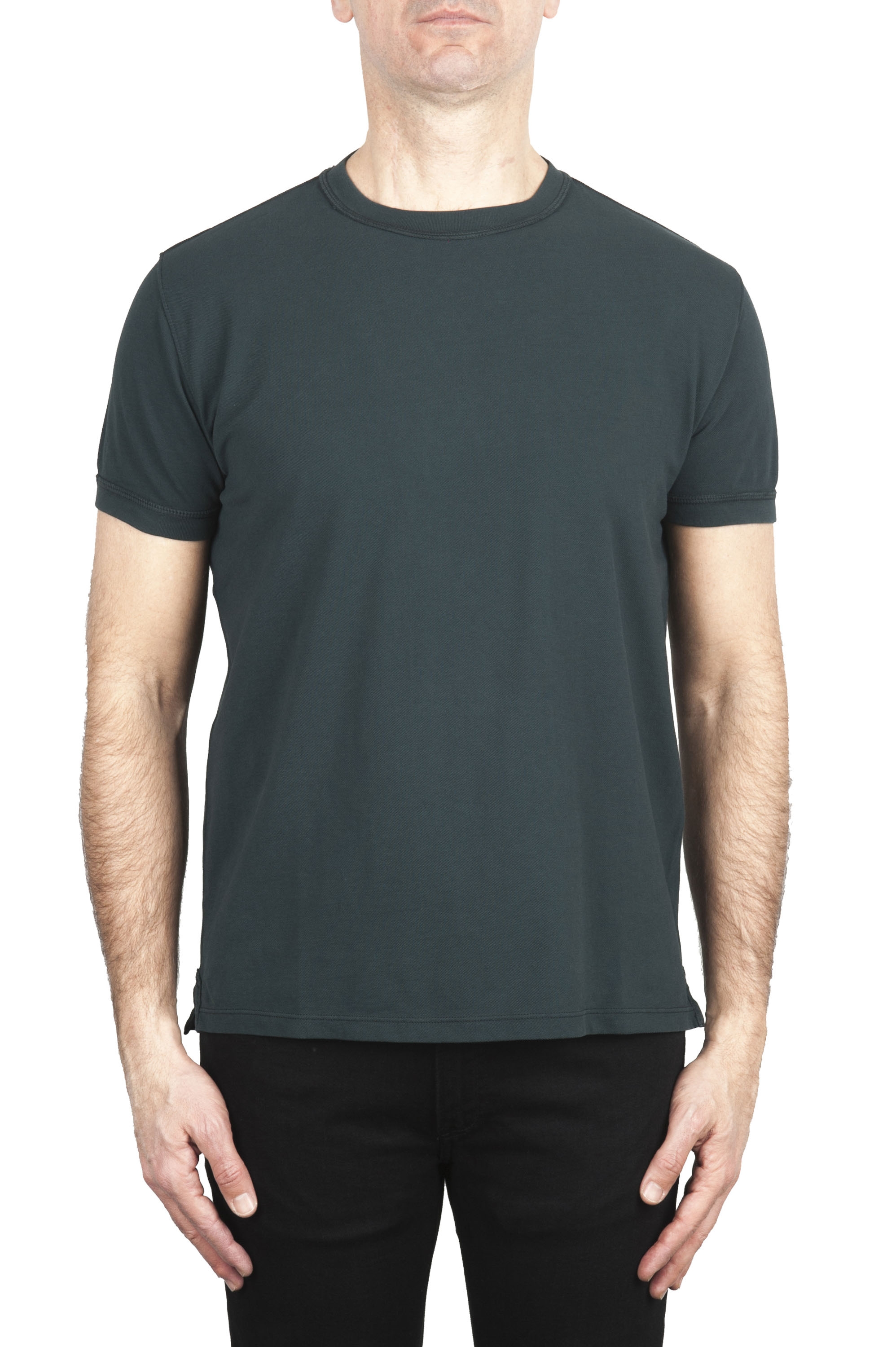 SBU 03076_2020AW T-shirt classique en coton piqué vert 01
