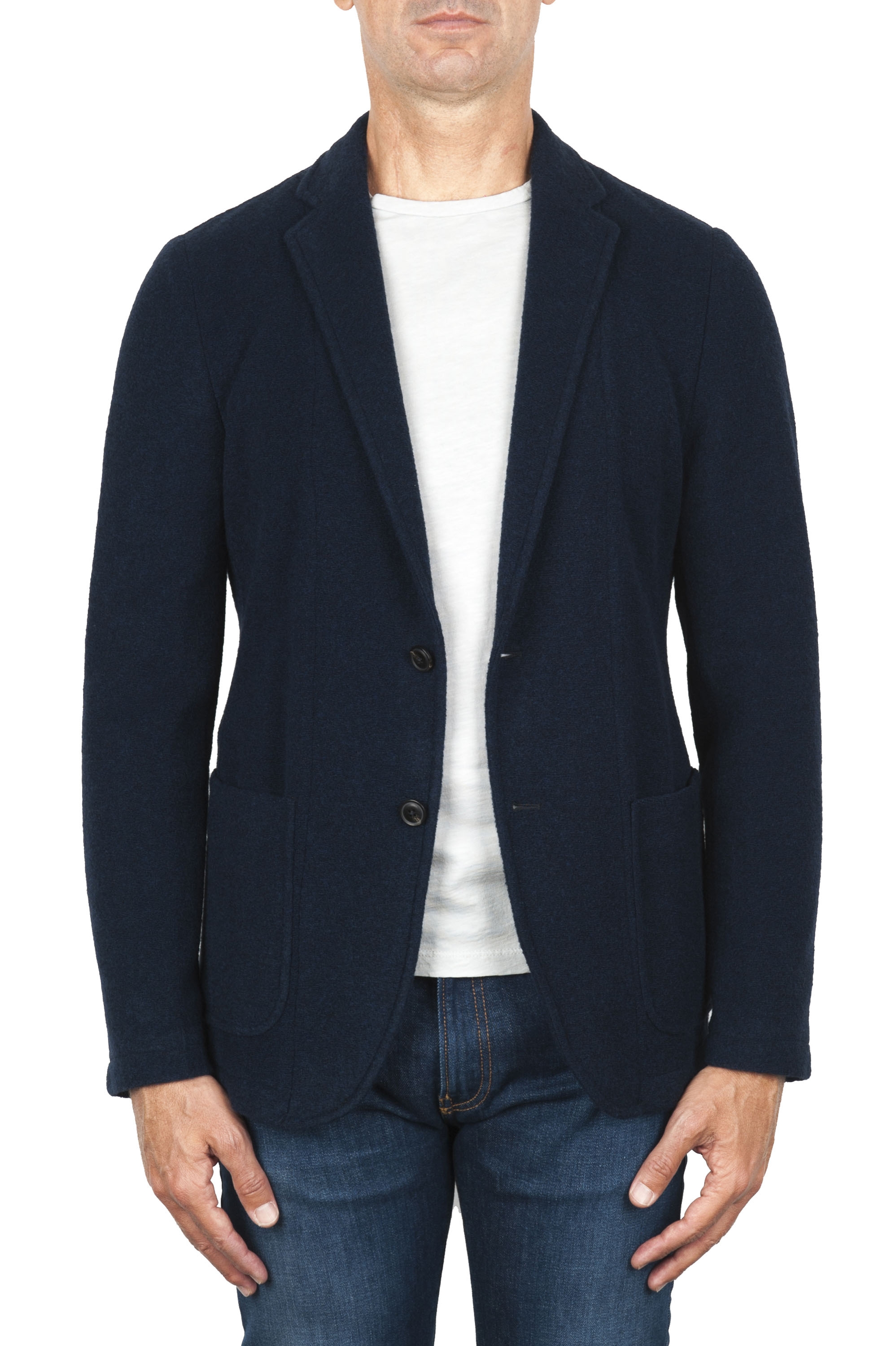 SBU 03095_2020AW Navy blue wool blend sport blazer unconstructed and unlined 01