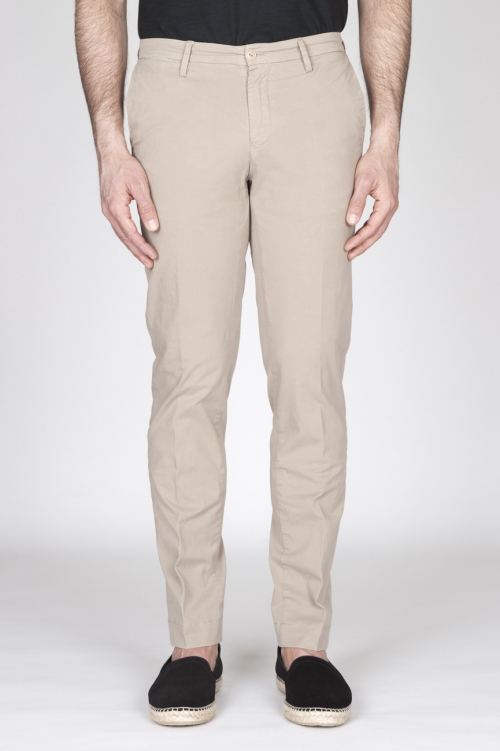 Pantaloni Chino Regular Fit Classici In Cotone Stretch Beige