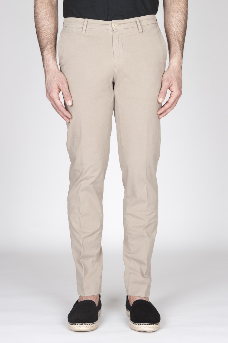 SBU - Strategic Business Unit - Classic Regular Fit Chino Pants In Beige Stretch Cotton