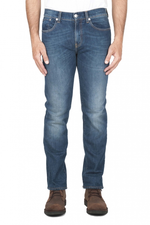 SBU 03116_2020AW Teint pur indigo délavé à la pierre coton stretch jeans bleu 01