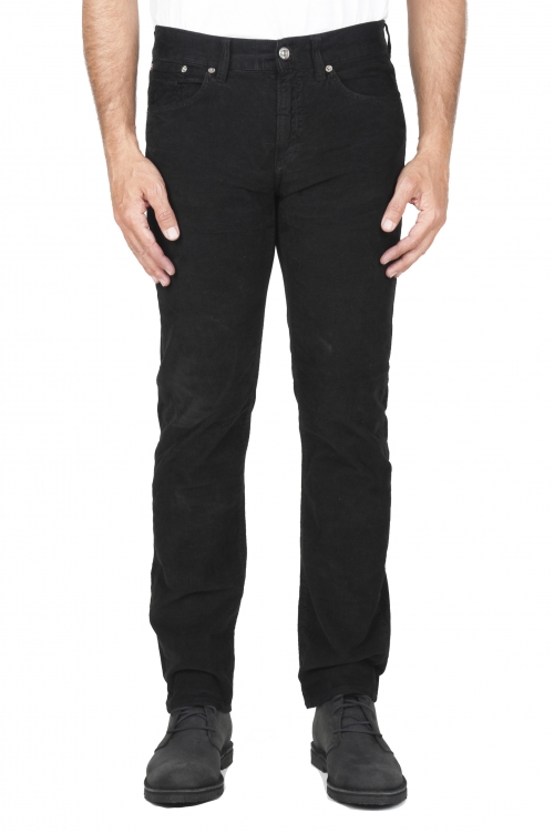 SBU 03120_2020AW Black overdyed pre-washed stretch ribbed corduroy cotton jeans 01
