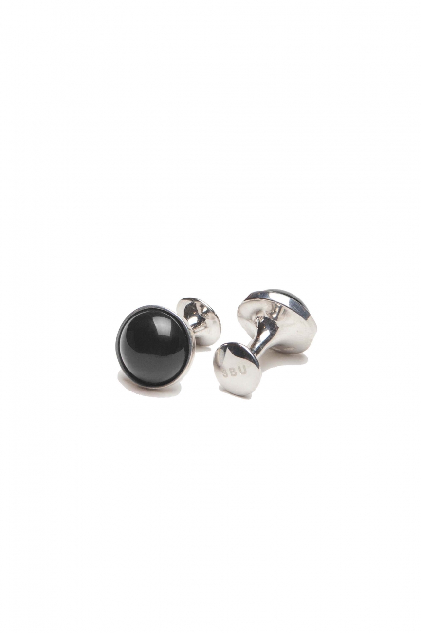 SBU 03128_2020AW Boutons de manchettes classiques en argent et en onyx minéral 01