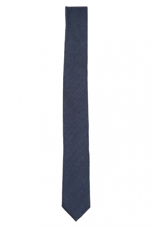 SBU 03135_2020AW Classic skinny pointed tie in blue wool and silk 01