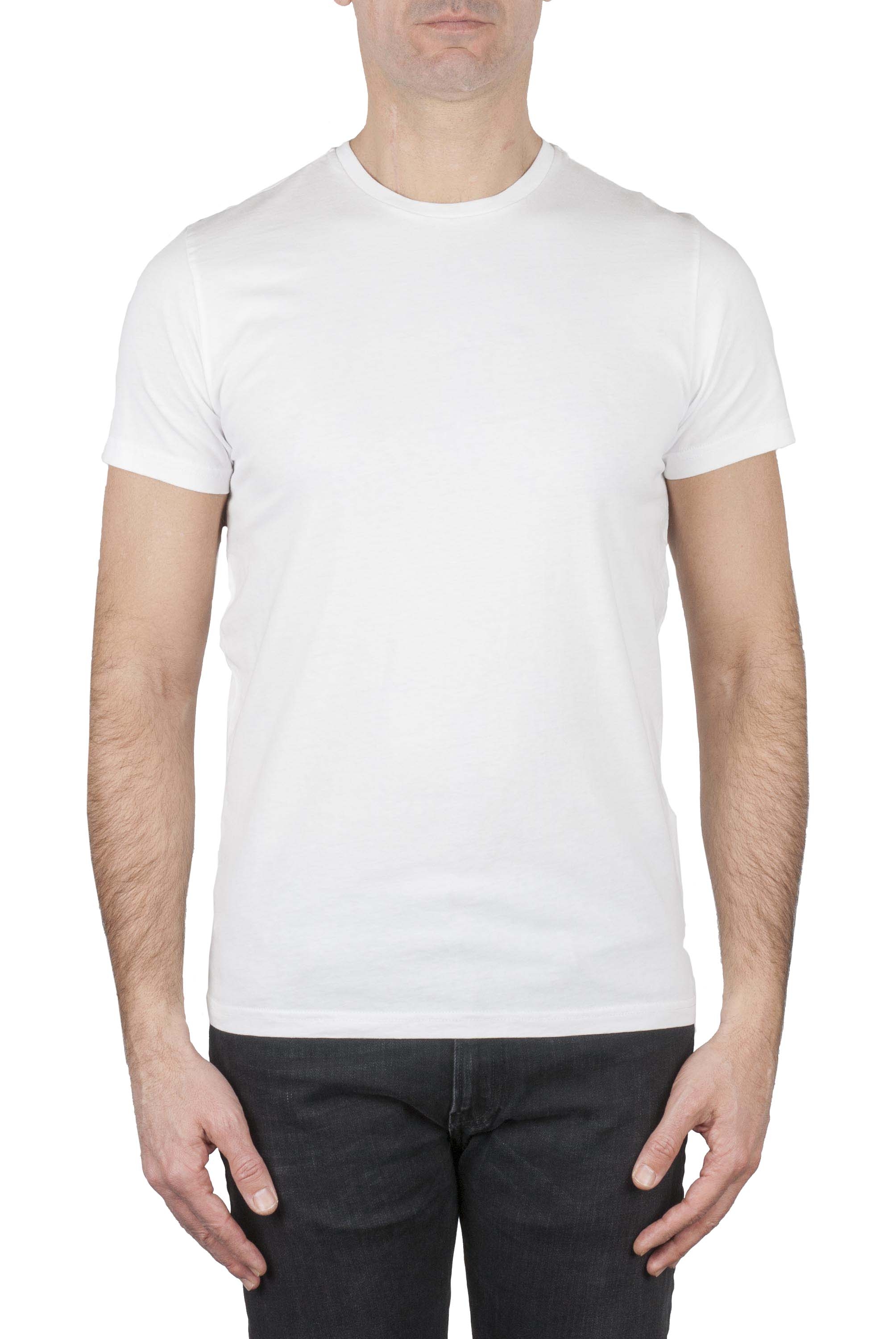 SBU 03148_2020AW Clásica camiseta de cuello redondo blanca manga corta de algodón 01