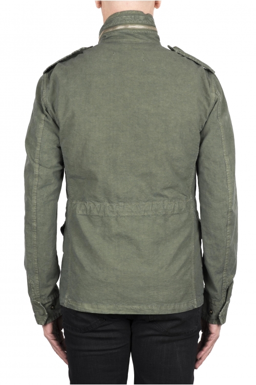 SBU 03152_2021SS Giacca militare stone washed in cotone verde 01