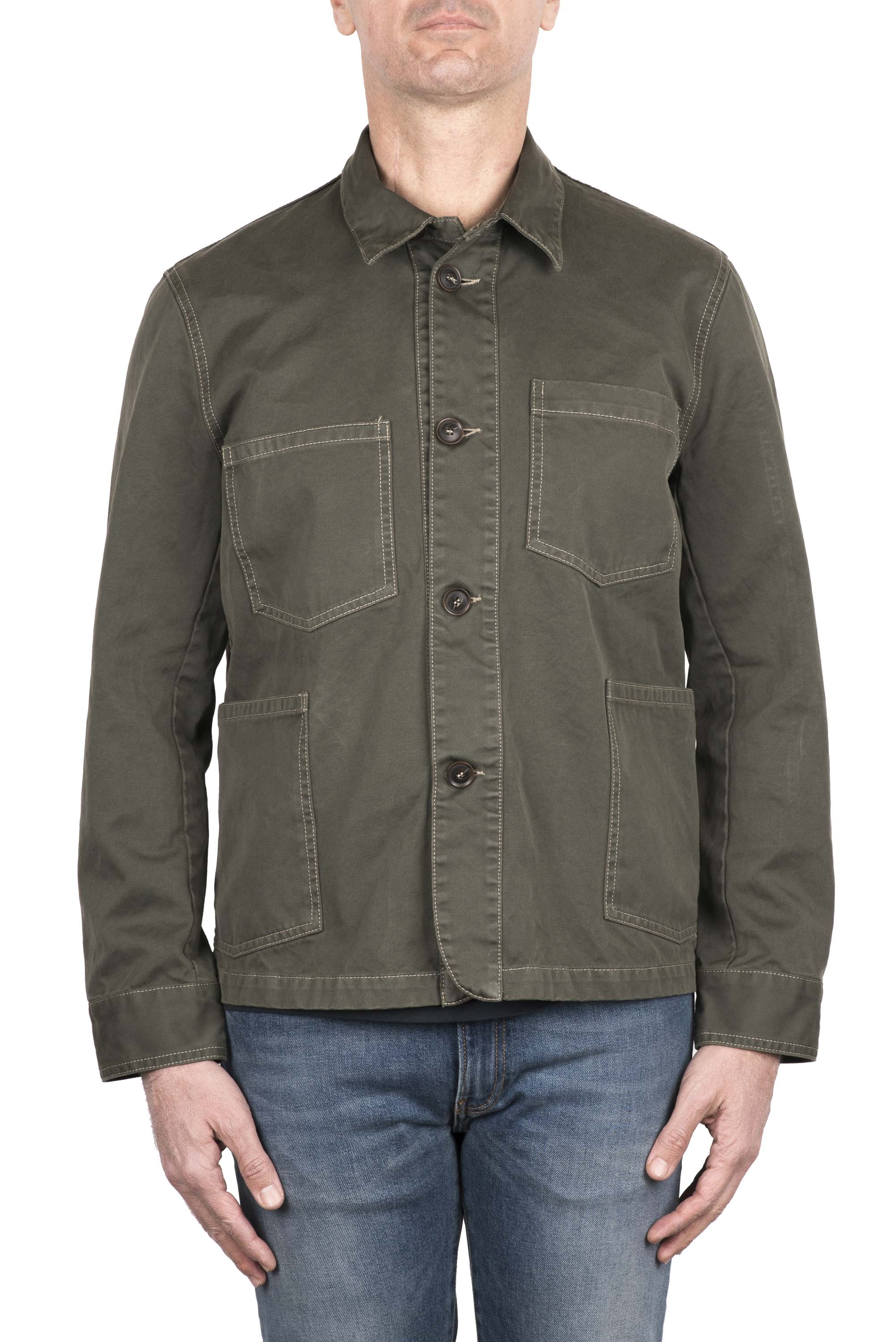 SBU 03157_2021SS Unlined multi-pocketed jacket in green cotton 01