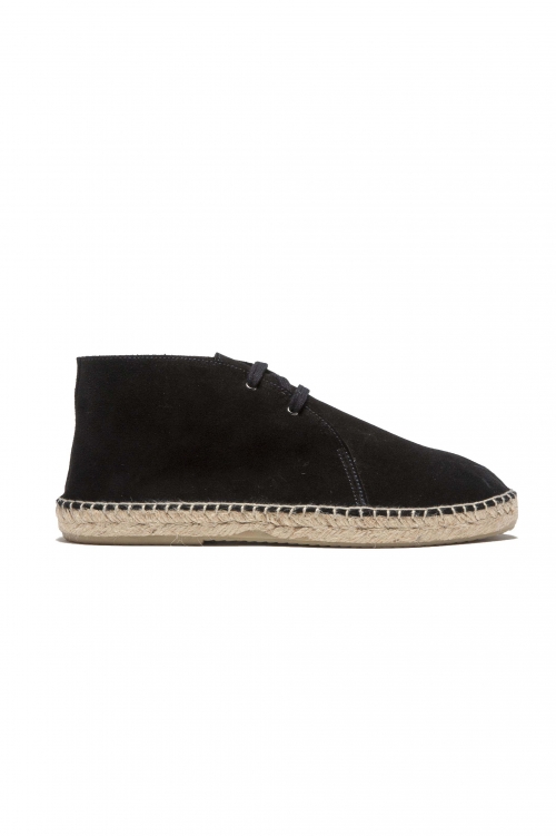 SBU 03182_2021SS Original black suede leather lace up espadrilles with rubber sole 01