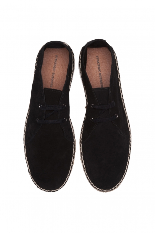 SBU 03182_2021SS Original black suede leather lace up espadrilles with rubber sole 01
