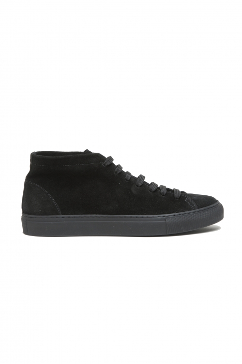 SBU 03186_2021SS Black mid top lace up sneakers in suede leather 01