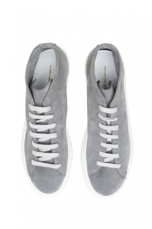 SBU 03188_2021SS Grey mid top lace up sneakers in suede leather 01
