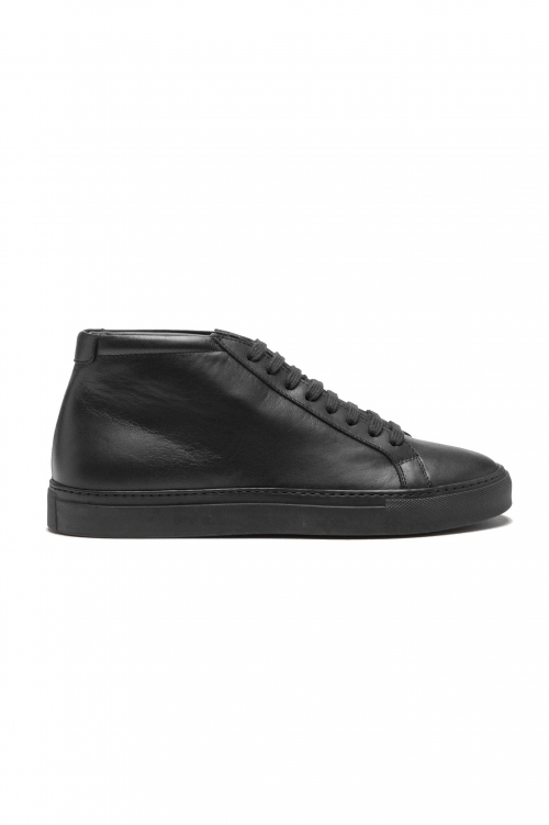 SBU 03191_2021SS Mid top lace up sneakers in black calfskin leather 01