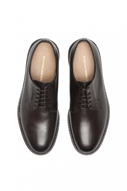 SBU 03199_2021SS Brown lace-up plain calfskin derbies with leather sole 01