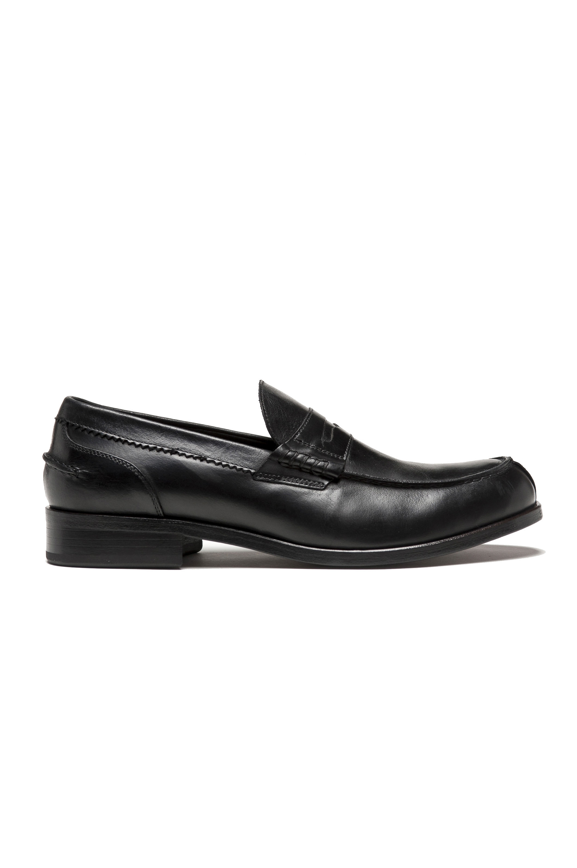 SBU 03203_2021SS Black plain calfskin penny loafers with leather sole 01