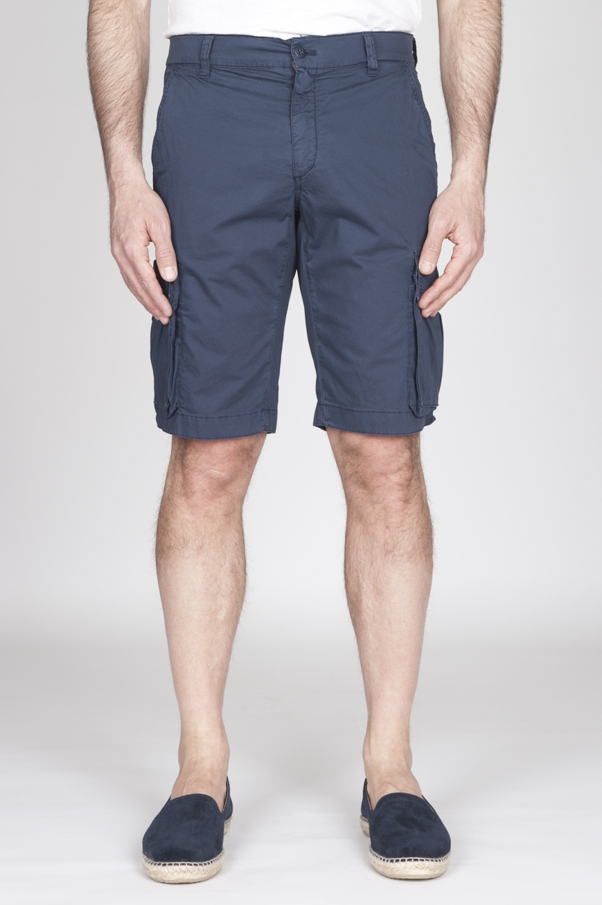 Bermuda Cargo Shorts In Cotone Elasticizzato Blue