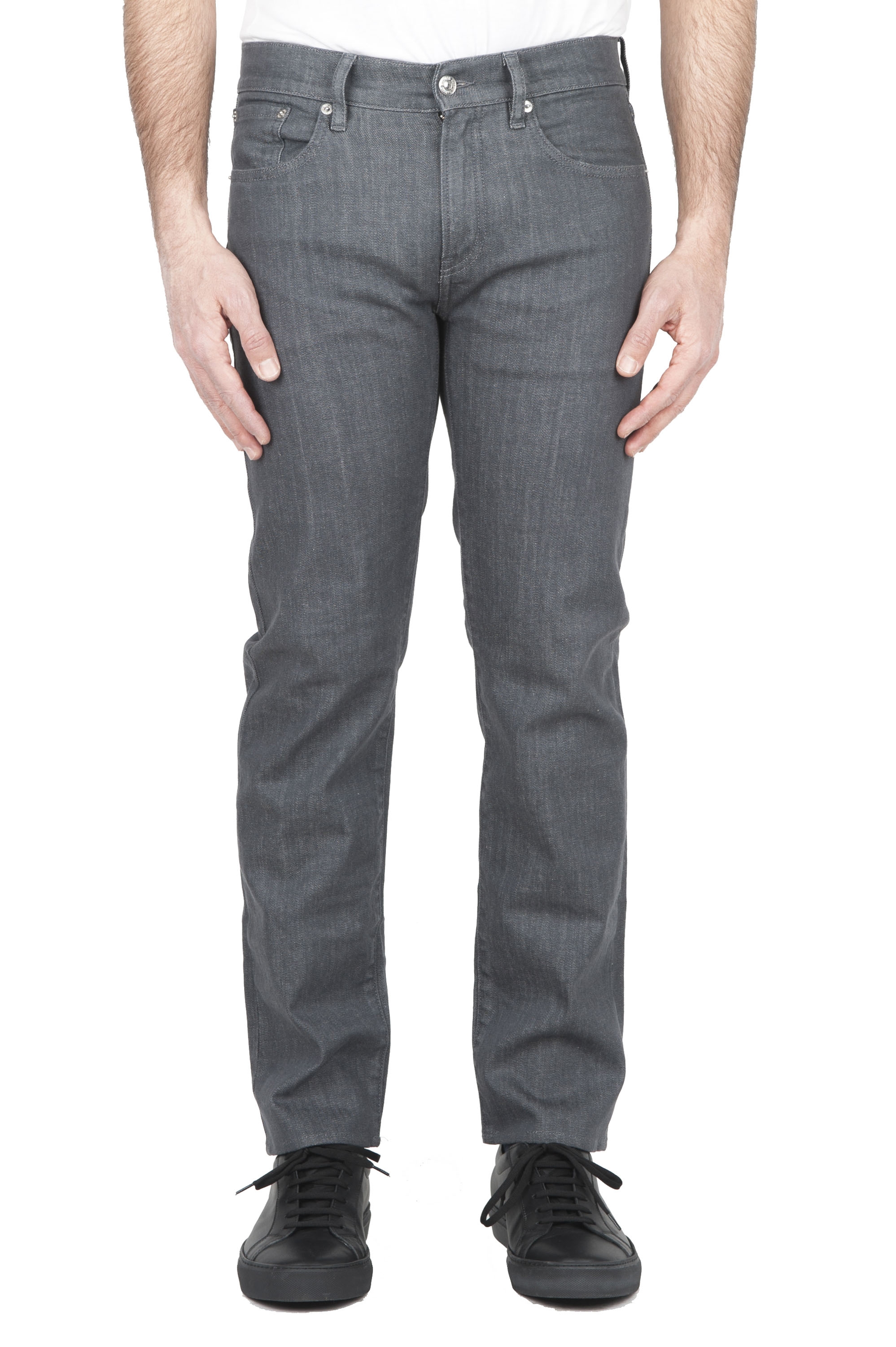 SBU 03212_2021SS Jeans en denim de coton stretch japonais délavé teinté gris naturel 01